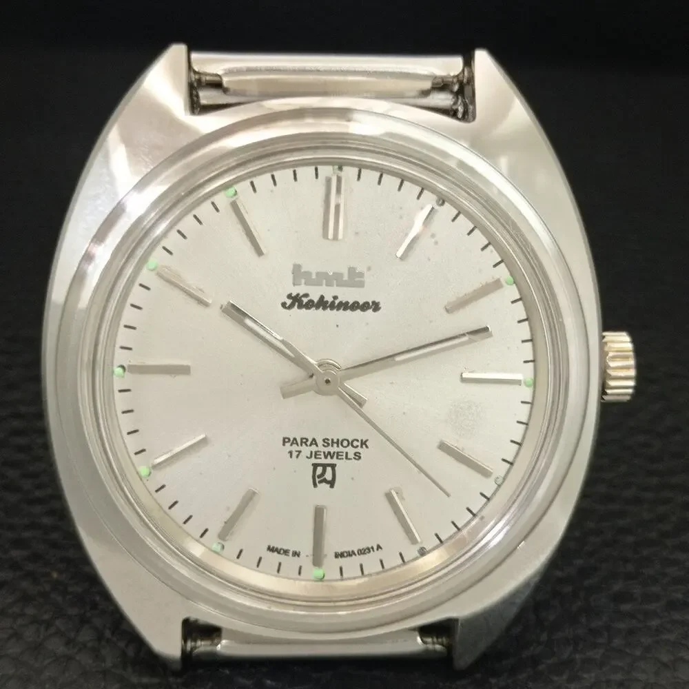 Vintage 1988 HMT Manual Wound Mens Silver Watch & Silver accents